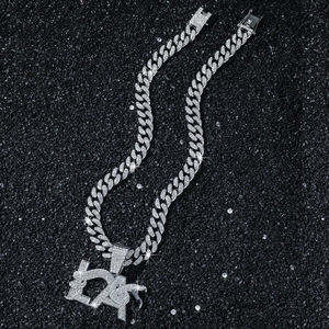 Chaîne cubaine glacée avec pendentif lettre LA étincelant pour homme style hip-hop