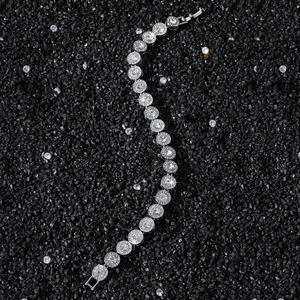 Luxury 8mm hip hop tennis bracelet with round halo diamonds and silver finish