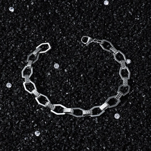 Men's hip hop geometric stainless steel chain bracelet with silver Greek key pattern
