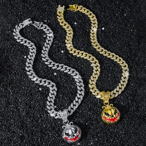 Iced Out Gold- und Silberhalsketten mit Kürbis-Skelett-Anhängern für Hip-Hop-Fans