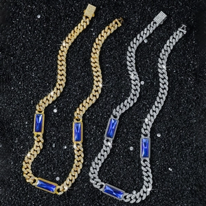 Herren 10mm Iced Out Gliederkette mit blauen Glassteinen in Gold und Silber Ausführung