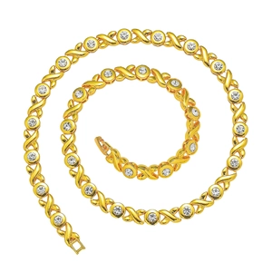 Men Hip Hop XO Link Necklace Bracelet Zinc Alloy Rhinestone Electroplated Heavy Metal Geometric Chain Fashion Jewelry
