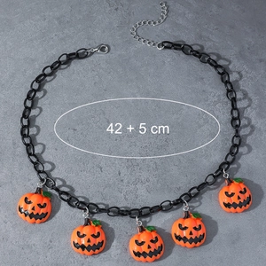 Halloween necklace with orange acrylic pumpkin pendants on a black chain 42+5 cm