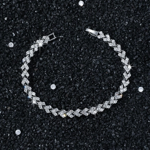 Hip hop style 6mm silver heart link chain bracelet with micro paved zircon on black stone