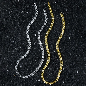 Men's 8mm hip-hop XO link chain necklace with silver and gold pave-set rhinestones