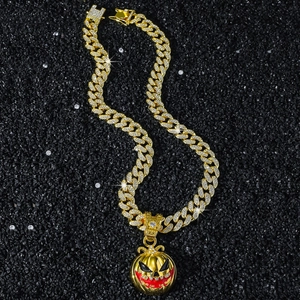 Hip-Hop Goldene Kubanische Kette mit vereistem Halloween Kürbis-Totenkopf Anhänger