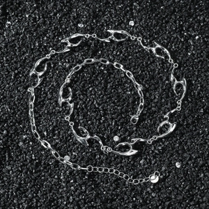 Irregular silver flame-shaped pendant necklace on black stones for punk street style