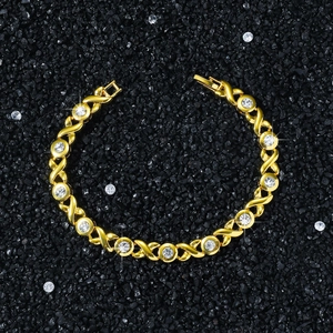 Hip hop style 8mm gold XO link chain bracelet with shiny white zircon stones