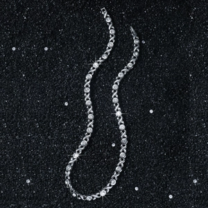 Hip hop style 8mm XO chain link necklace with sparkling cubic zirconia in silver finish
