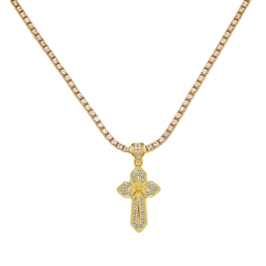 Collier Pendentif Croix Hip Hop pour Homme en Alliage de Zinc Incrusté de Strass Or Argent Bijoux Iced Out Avec Chaîne Tennis
