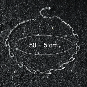 Irregular silver necklace with flame design links and 50+5cm adjustable chain length