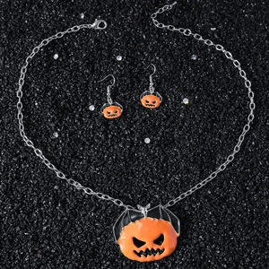 Σετ κοσμημάτων Halloween με κολιέ και σκουλαρίκια κολοκύθα νυχτερίδα με σμάλτο