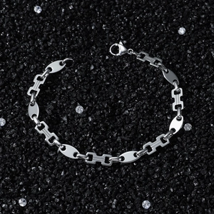 Men Hip Hop Stainless Steel H-Link Bracelet Minimalist Geometric Oval Chain Link Bracelet With Lobster Clasp Silver Jewelry