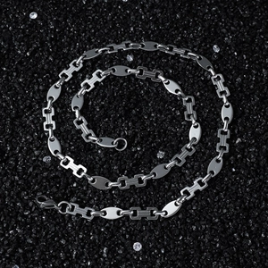 Collier Chaîne en Acier Inoxydable pour Hommes Hip Hop Épissage Maillons Elliptiques Carrés Streetwear Poli Argent Collier Bracelet Bijoux