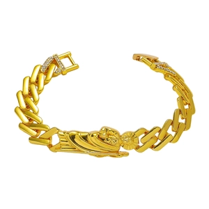 Hip hop St. Jude religious pendant bracelet with golden cuban link and iced out clasp