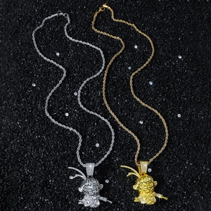 Colliers hip-hop avec pendentifs Monkey King en or et argent sertis de cristaux