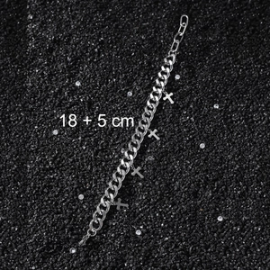 Bracciale a croce in acciaio inossidabile argento stile hip hop con catena cubana regolabile
