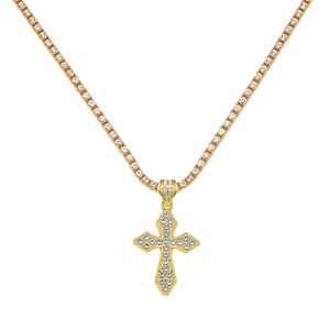 Collier Pendentif Croix Hip Hop Iced Out Homme en Alliage de Zinc Strass Chaîne de Tennis Bijoux Religieux Cadeau