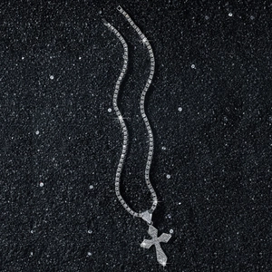 Collier pendentif croix hip hop pour hommes avec chaîne tennis sertie en argent