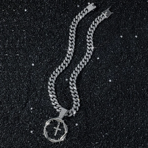Collier chaîne cubaine hip-hop pour homme avec pendentif croix et cercle d'épines