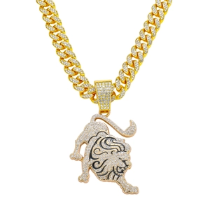 Herren Hip Hop Goldkette mit eisgekühlter Löwenkopf-Anhänger und weißen Schmucksteinen