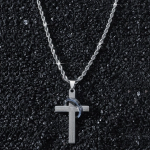 Collier Pendentif Croix Hip Hop Acier Inoxydable Prière Espagnole Padre Nuestro Bijoux Religieux Pour Homme