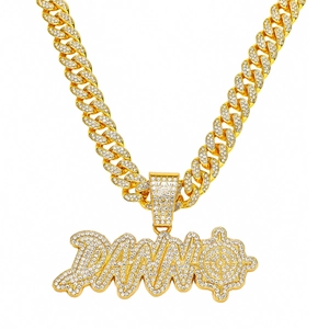 Hip Hop Iced Out Alphabet Anhänger Halskette Für Herren Zinklegierung Vollstrass DANN Buchstaben Halskette Gold Silber Panzerkette Schmuck