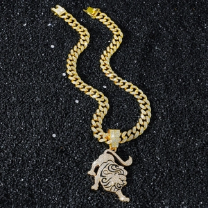 Hip Hop Löwenkopf Anhänger Halskette Zinklegierung Strass Iced Out Panzerkette Schmuck Für Herren Party Accessoire
