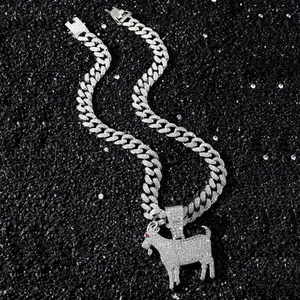 Iced out hiphop Cubaanse ketting met geit-hanger, rode zirkoon ogen en glanzende kristallen
