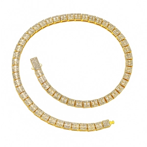 Collier Tennis Hip Hop Homme Alliage Strass Taille Carrée Incrustée Couleur Or Argent Bijoux de Mode Accessoires