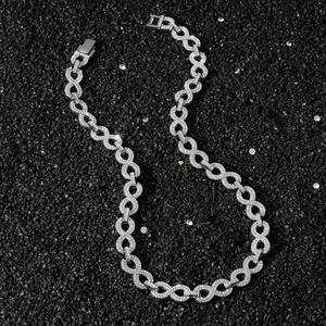 Men's hip-hop iced out silver infinity symbol chain necklace with pave set crystals