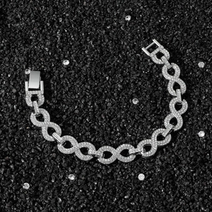 Bracelet hip-hop pour homme avec maillons infini en métal argenté et strass brillants pavés