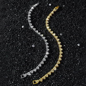 Bracelets à maillons cœur hip hop en or et argent avec strass scintillants