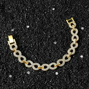 Bracelet Chaîne à Maillons Symbole de l'Infini Hip Hop Entièrement Serti de Strass Alliage Électroplaqué Bijoux Homme Femme