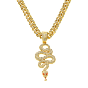 Collier Pendentif Serpent en Alliage de Zinc avec Strass Hip Hop pour Hommes avec Chaîne Gourmette Bijoux Animaux Iced Out