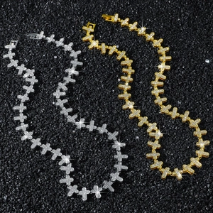 Hip hop iced out cross link chain necklace in gold and silver finish for men