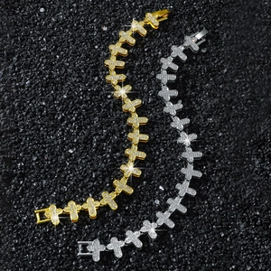 Men's hip hop cross link bracelet with sparkling iced out rhinestones in gold and silver