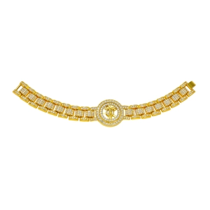 Bracciale Hip Hop da Uomo Stile Cinturino Orologio Crocifisso Ruotabile Pendente Tondo Pieno di Strass Lega Intarsiata Oro Argento
