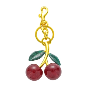Personality Shimmering Resin Cherry Keychain With Green Leaf For Women Girls Zinc Alloy Electroplated Gold Silver Fruit Bag Charm Jewelry Gift