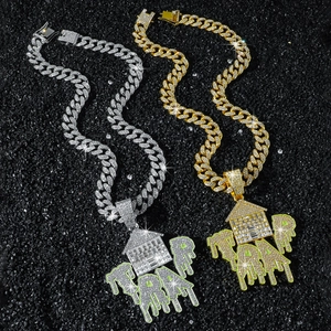 Herren Hip-Hop TRAP Haus Anhänger mit eisiger Kubanischer Kette in Gold und Silber