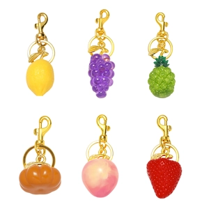 Fruit Shape Resin Keychain Zinc Alloy Metal Pendant Bag Charm Strawberry Peach Pineapple Lemon Pumpkin Grape For Women Gift