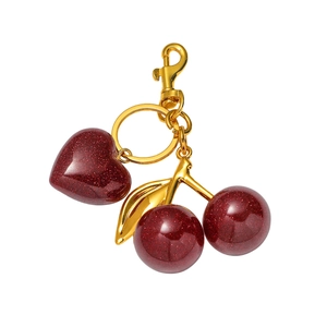 Individual Heart Cherry Keychain Pendant Deep Red Glitter Resin Zinc Alloy Bag Charm Key Ring For Women Handbag Accessories