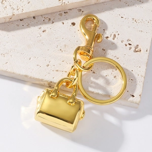 Golden zinc alloy handbag keychain with lobster clasp and ring for bag decoration