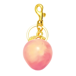 Pink marble textured resin peach keychain with elegant gold lobster clasp for women