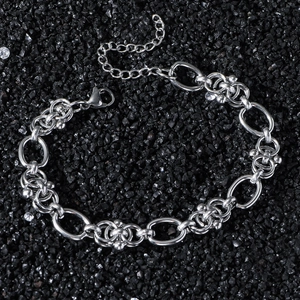 Vintage Hip-Hop Edelstahl Gliederkette Armband mit Perlen und Karabinerverschluss für Damen