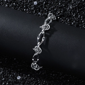 Retro hip hop style stainless steel link chain bracelet with oval and twisted ring design