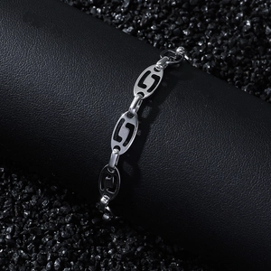 Bracciale a catena in acciaio inossidabile argento con maglie ovali vuote geometriche