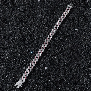 Bracelet Cuban Hip Hop 9mm avec strass roses et blancs sur pierres noires