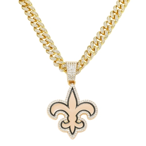 Collana con Ciondolo Giglio Hip Hop Lega di Zinco Intarsiata con Strass Catena a Maglia Cubana Bling Uomo Gioielli Street