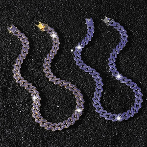 Collier cubain hip-hop avec strass bleus et maillons en losange dorés et argentés